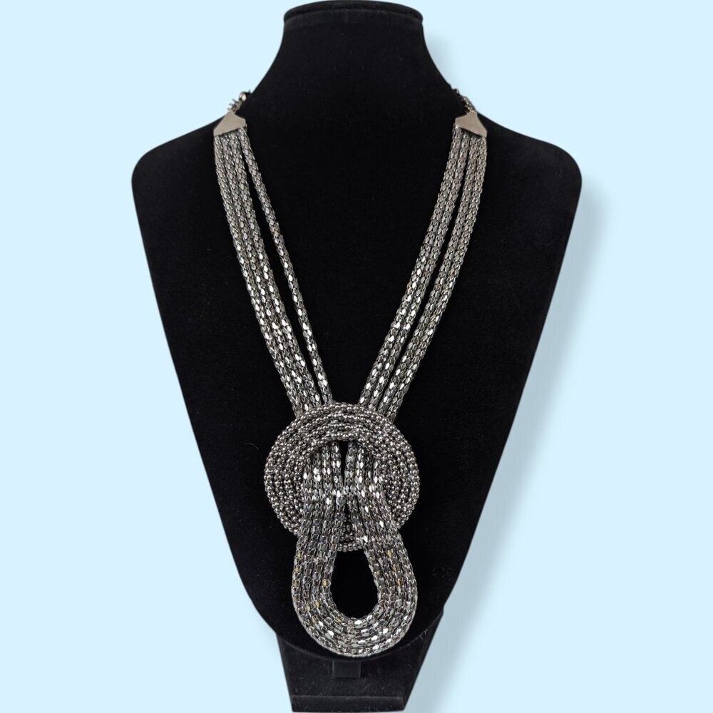 V. 4-Strand Metal Mesh Twisted Knot Statement Necklace